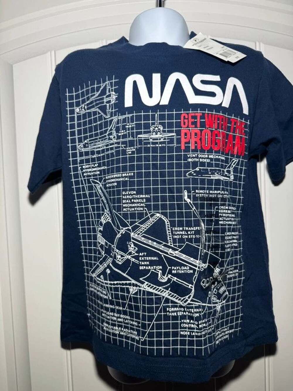 NASA Space Shuttle Blueprint Graphic T-Shirt Navy Blue Kids XXS 4/5 NWT
